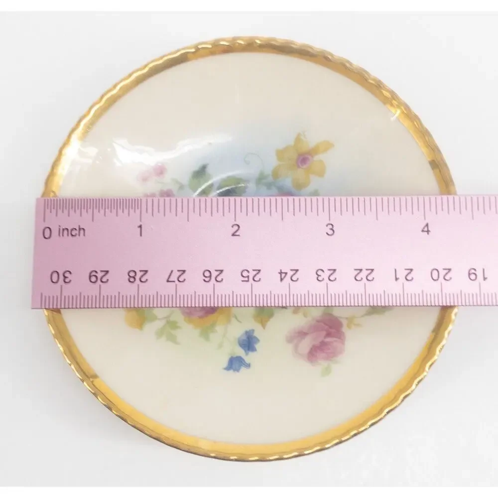 Tolpin Art Studios Teacup Saucer Flowers Pink Yellow Blue Gold Gilt Hand Painted